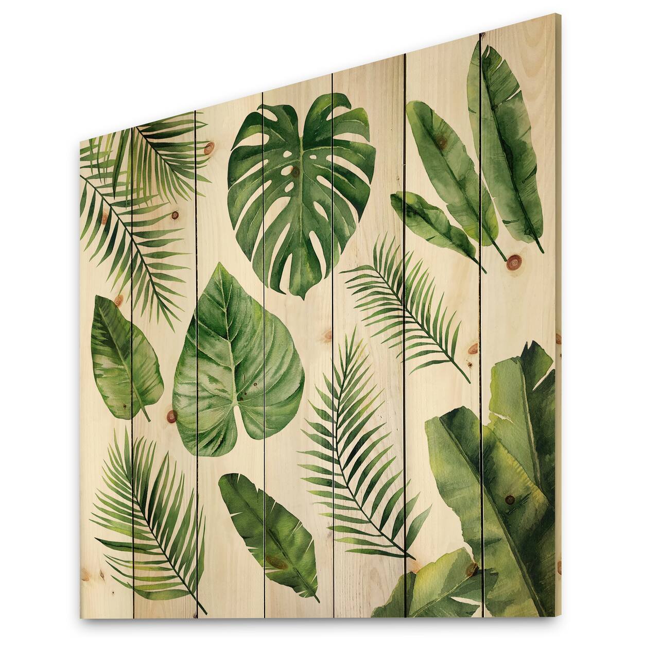 Designart - Tropical Leaf Of Monstera V - Farmhouse Print on Natural Pine Wood